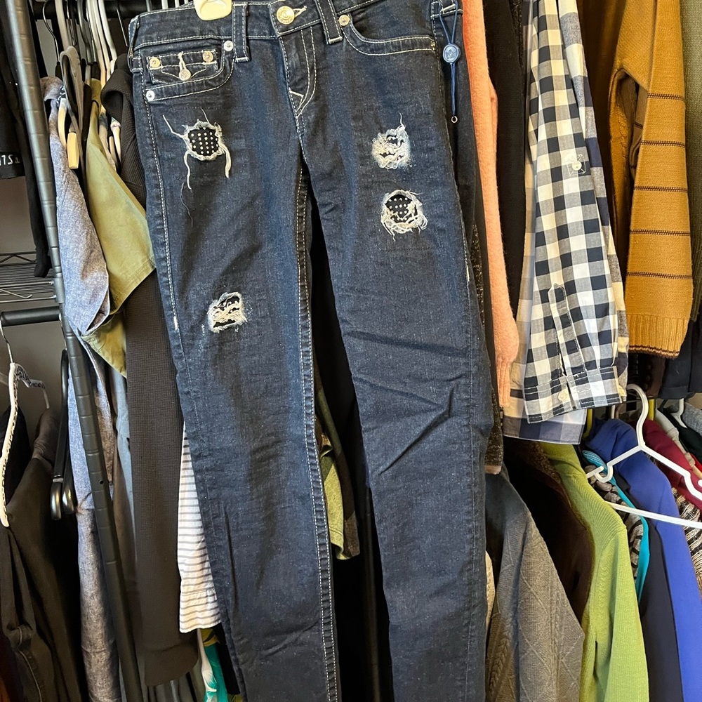 True Religion Dark Blue Ripped Skinny Jeans